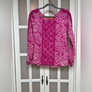 Tory Burch Pink Embroidered Boho Blouse Size 4